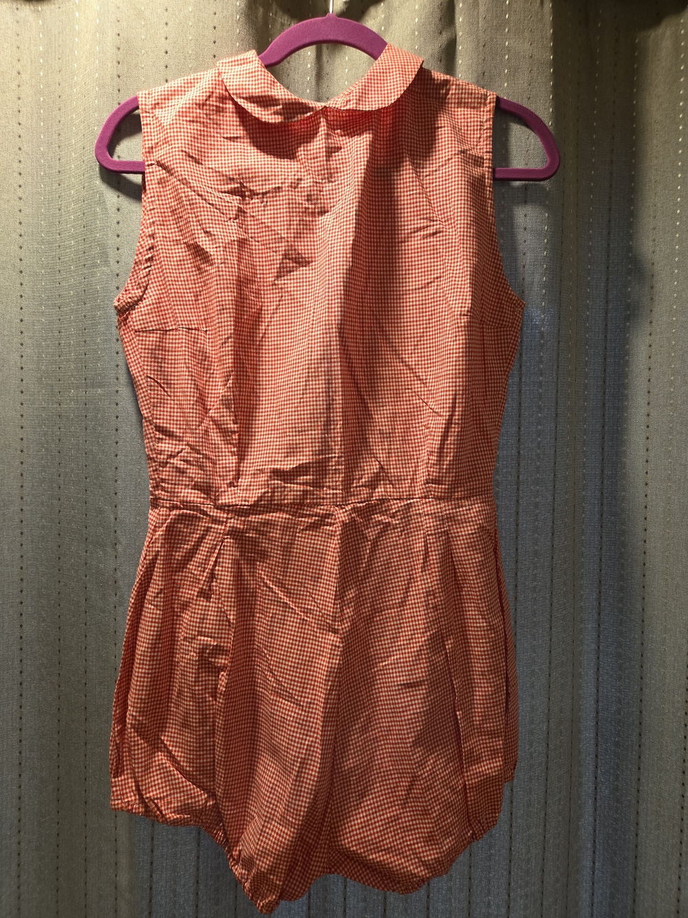 Vintage Laneria Milano Made in Italy Red Gingham Cotton Bubble Hem Romper Size M